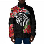 Caribbean American Heritage Month Padded Jacket Tropical Hibiscus Flower Tribal Tattoo