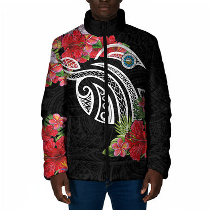Caribbean American Heritage Month Padded Jacket Tropical Hibiscus Flower Tribal Tattoo