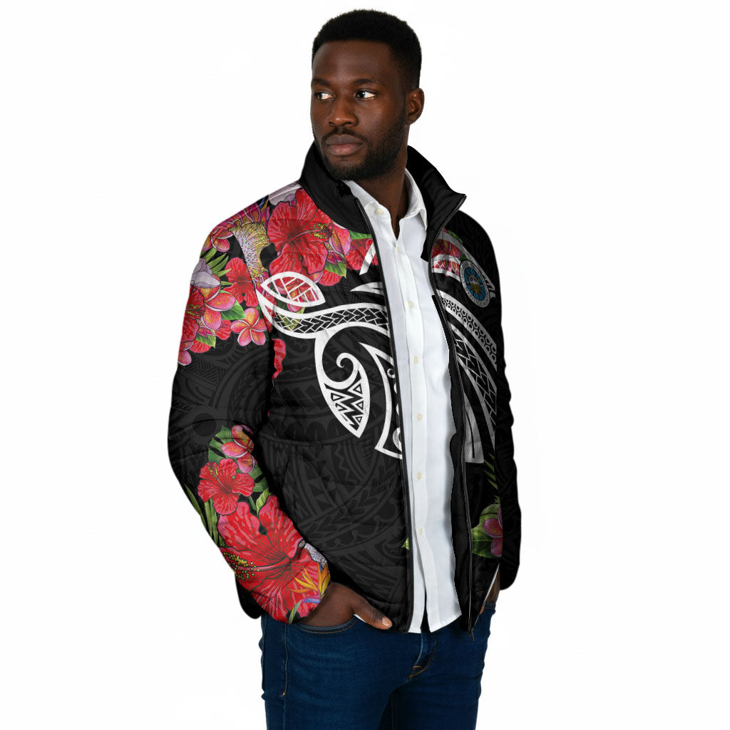 Caribbean American Heritage Month Padded Jacket Tropical Hibiscus Flower Tribal Tattoo