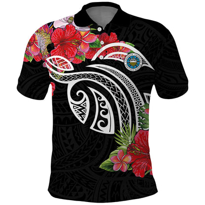 Caribbean American Heritage Month Polo Shirt Tropical Hibiscus Flower Tribal Tattoo