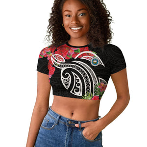 Caribbean American Heritage Month Raglan Cropped T shirt Tropical Hibiscus Flower Tribal Tattoo