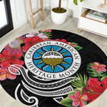 Caribbean American Heritage Month Round Carpet Tropical Hibiscus Flower Tribal Tattoo