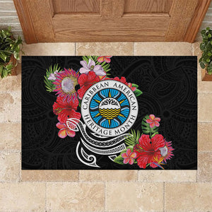 Caribbean American Heritage Month Rubber Doormat Tropical Hibiscus Flower Tribal Tattoo