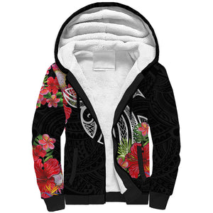 Caribbean American Heritage Month Sherpa Hoodie Tropical Hibiscus Flower Tribal Tattoo