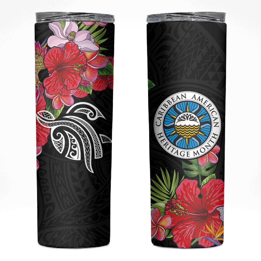 Caribbean American Heritage Month Skinny Tumbler Tropical Hibiscus Flower Tribal Tattoo