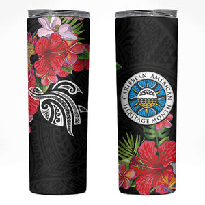 Caribbean American Heritage Month Skinny Tumbler Tropical Hibiscus Flower Tribal Tattoo