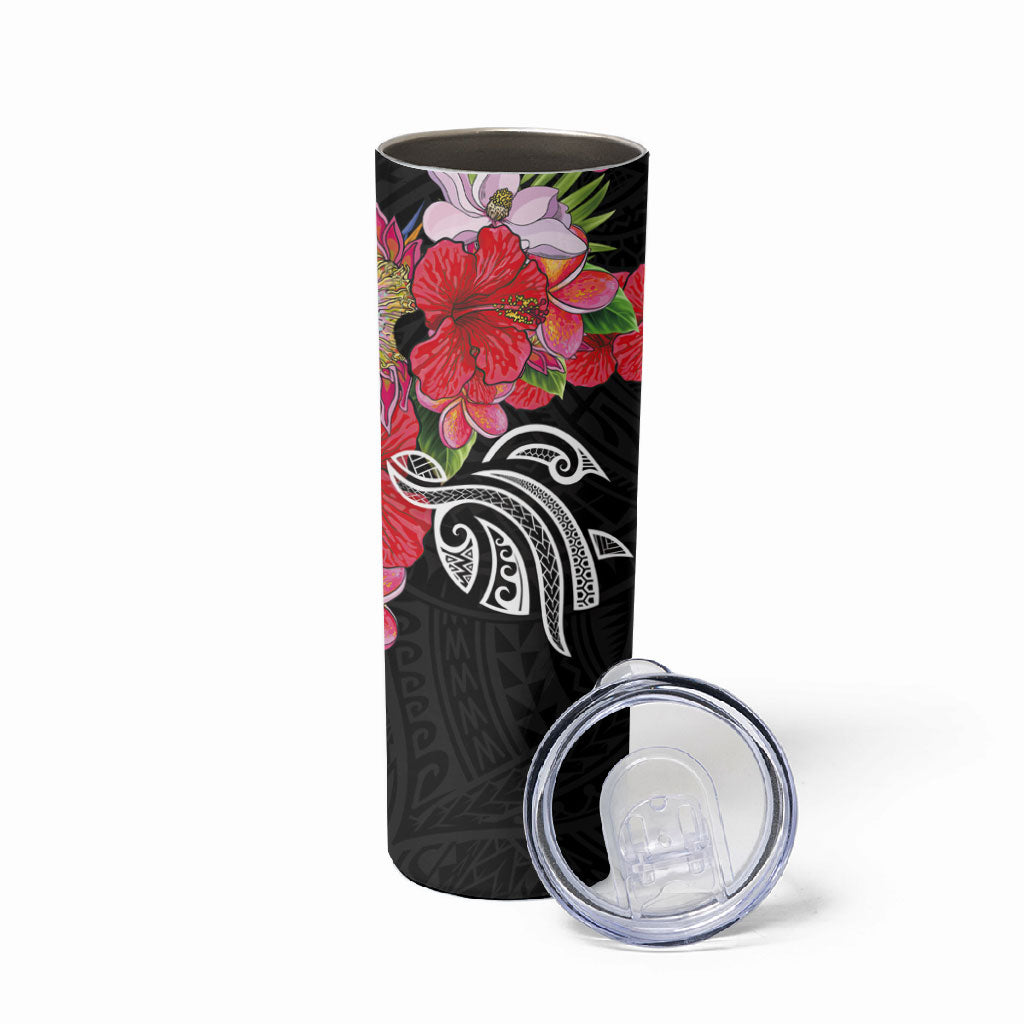 Caribbean American Heritage Month Skinny Tumbler Tropical Hibiscus Flower Tribal Tattoo