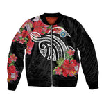 Caribbean American Heritage Month Sleeve Zip Bomber Jacket Tropical Hibiscus Flower Tribal Tattoo