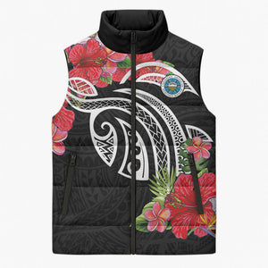 Caribbean American Heritage Month Sleeveless Puffer Jacket Tropical Hibiscus Flower Tribal Tattoo