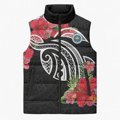 Caribbean American Heritage Month Sleeveless Puffer Jacket Tropical Hibiscus Flower Tribal Tattoo