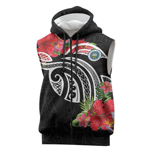 Caribbean American Heritage Month Sleeveless Zip Hoodie Tropical Hibiscus Flower Tribal Tattoo