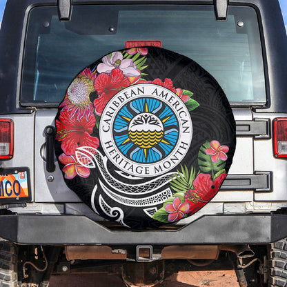 Caribbean American Heritage Month Spare Tire Cover Tropical Hibiscus Flower Tribal Tattoo