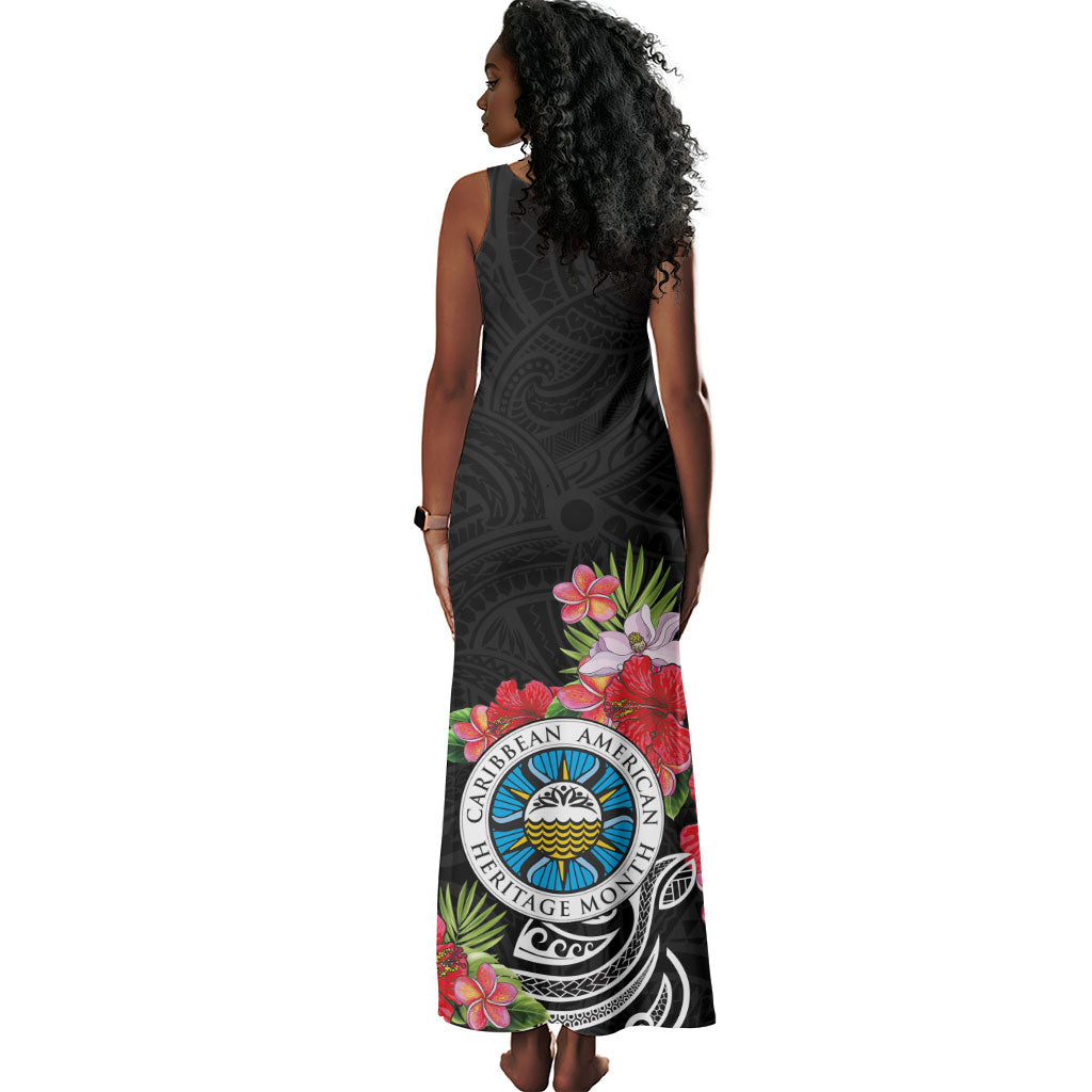 Caribbean American Heritage Month Tank Maxi Dress Tropical Hibiscus Flower Tribal Tattoo
