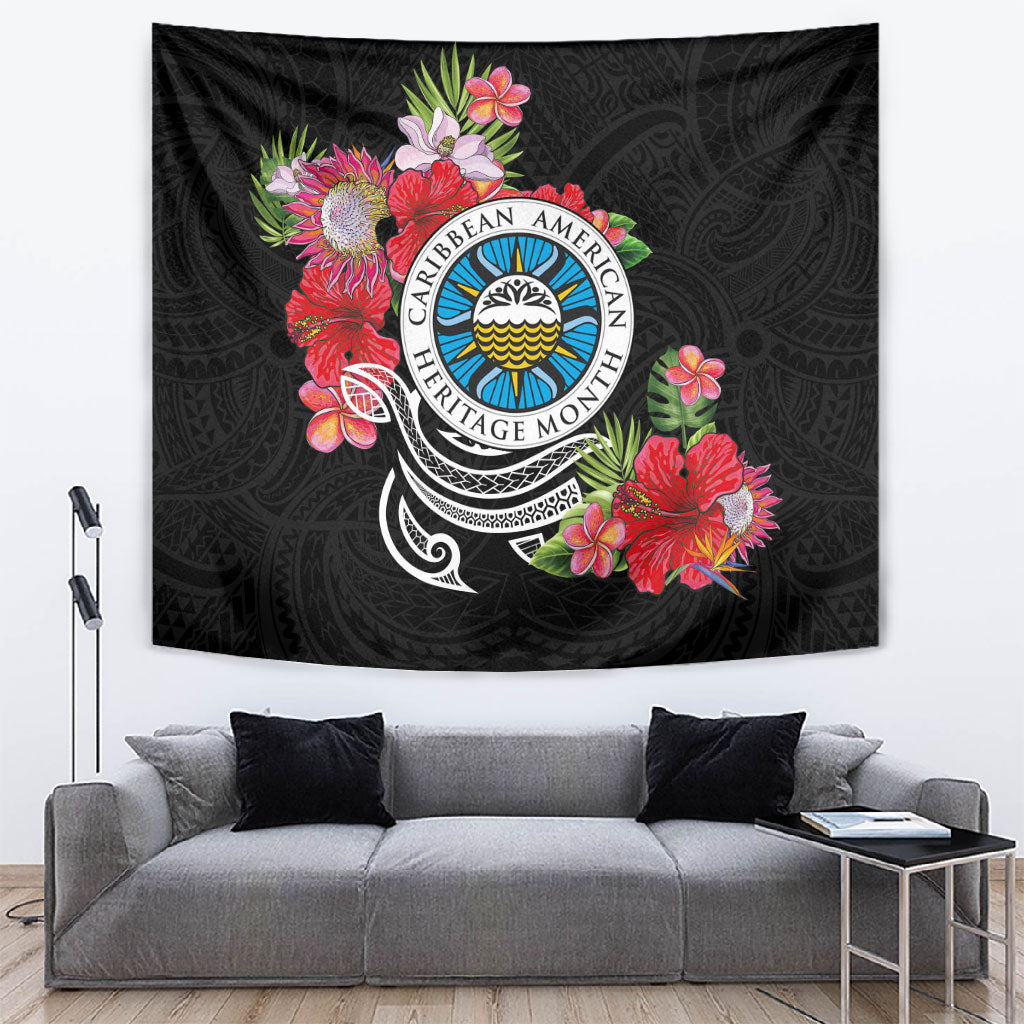 Caribbean American Heritage Month Tapestry Tropical Hibiscus Flower Tribal Tattoo