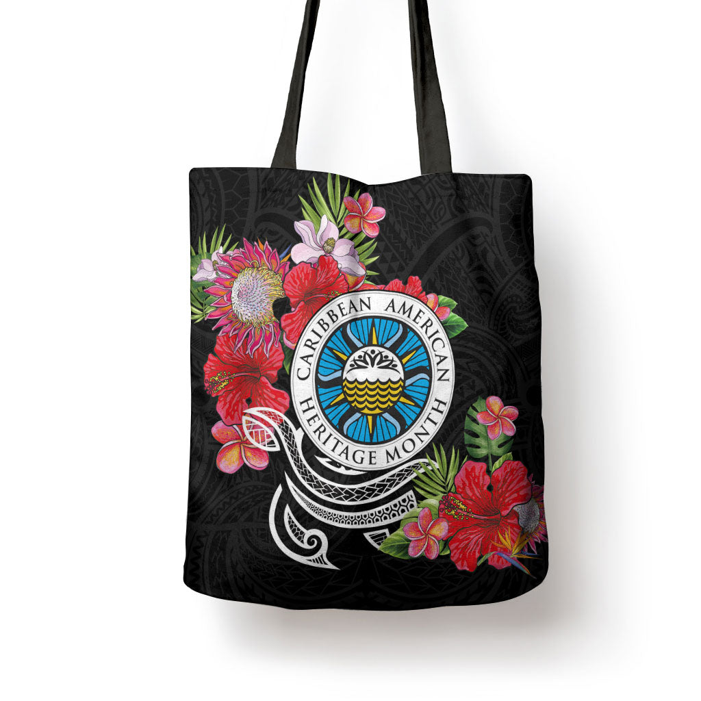 Caribbean American Heritage Month Tote Bag Tropical Hibiscus Flower Tribal Tattoo