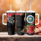 Caribbean American Heritage Month Tumbler With Handle Tropical Hibiscus Flower Tribal Tattoo