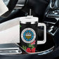 Caribbean American Heritage Month Tumbler With Handle Tropical Hibiscus Flower Tribal Tattoo