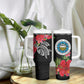 Caribbean American Heritage Month Tumbler With Handle Tropical Hibiscus Flower Tribal Tattoo