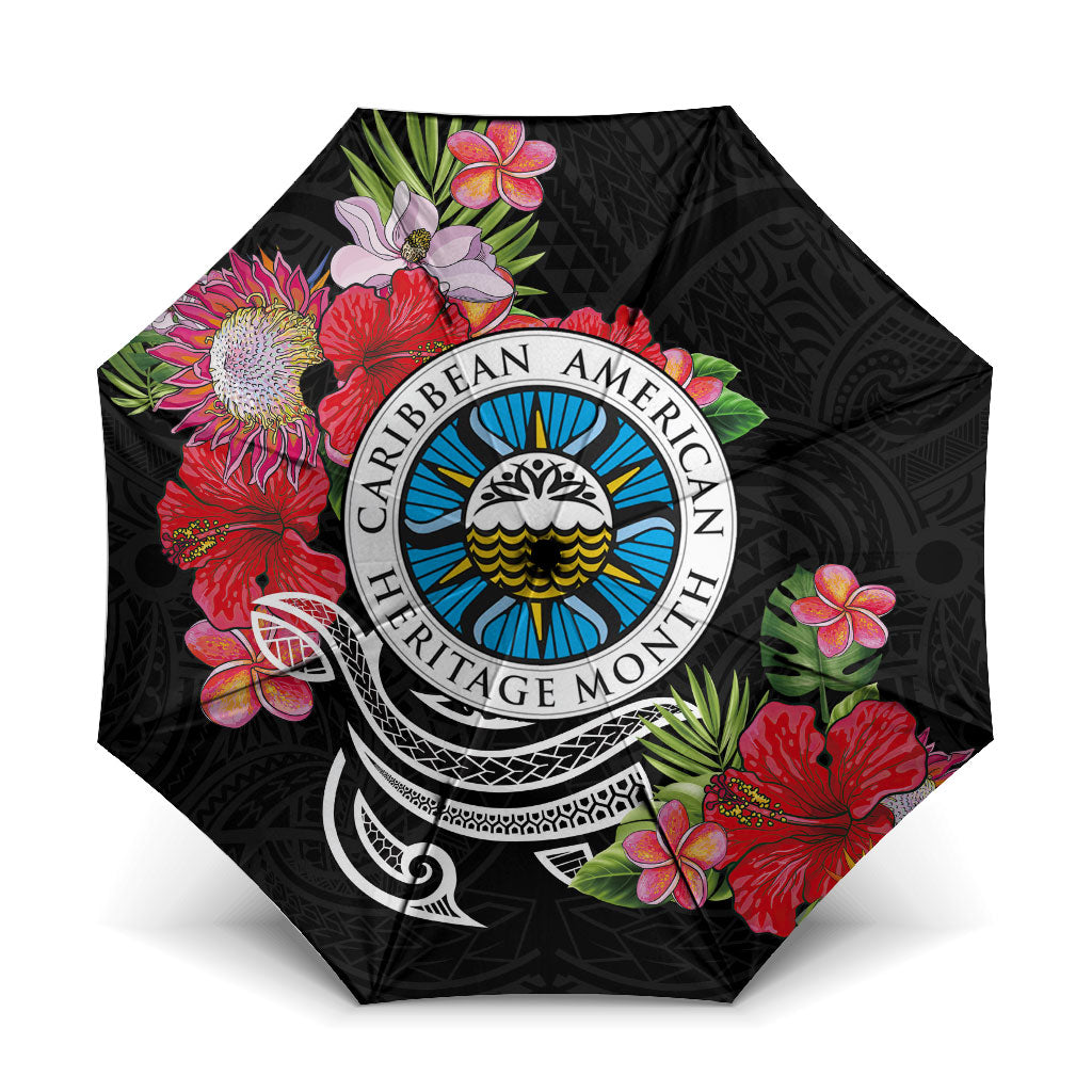 Caribbean American Heritage Month Umbrella Tropical Hibiscus Flower Tribal Tattoo