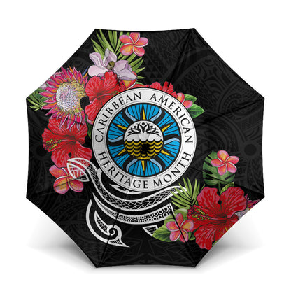 Caribbean American Heritage Month Umbrella Tropical Hibiscus Flower Tribal Tattoo