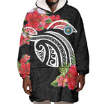 Caribbean American Heritage Month Wearable Blanket Hoodie Tropical Hibiscus Flower Tribal Tattoo