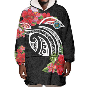 Caribbean American Heritage Month Wearable Blanket Hoodie Tropical Hibiscus Flower Tribal Tattoo