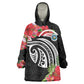 Caribbean American Heritage Month Wearable Blanket Hoodie Tropical Hibiscus Flower Tribal Tattoo