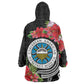 Caribbean American Heritage Month Wearable Blanket Hoodie Tropical Hibiscus Flower Tribal Tattoo