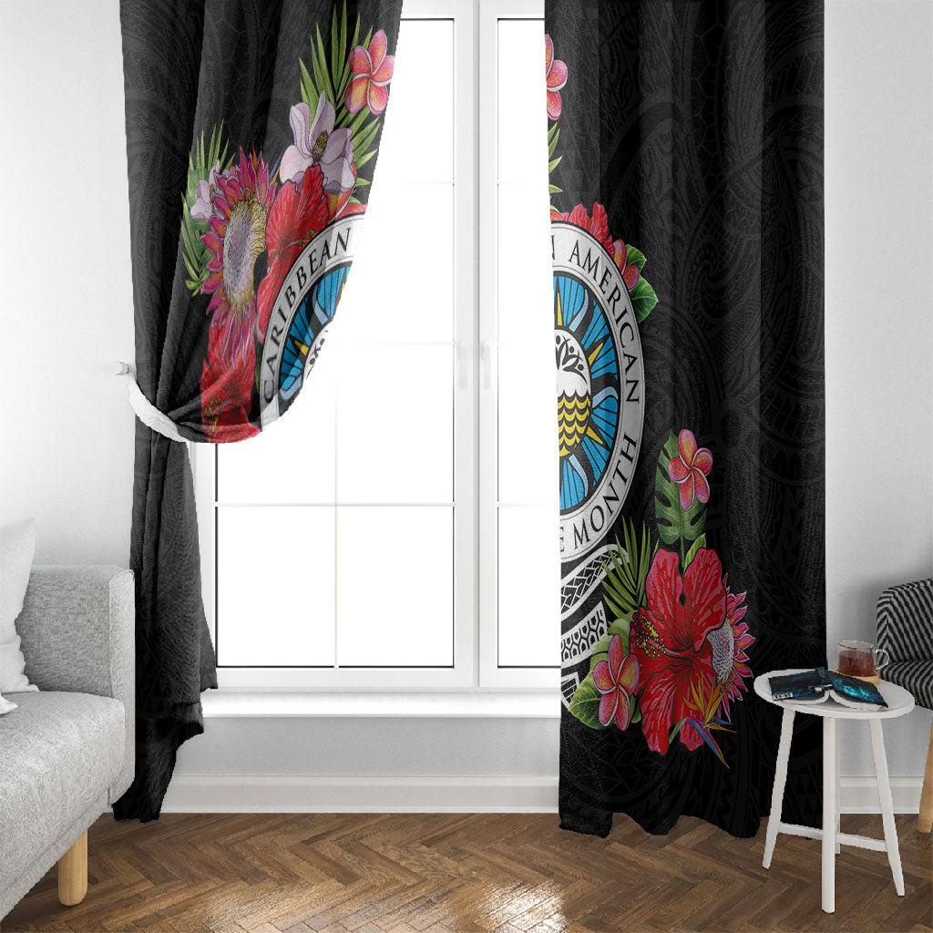 Caribbean American Heritage Month Window Curtain Tropical Hibiscus Flower Tribal Tattoo