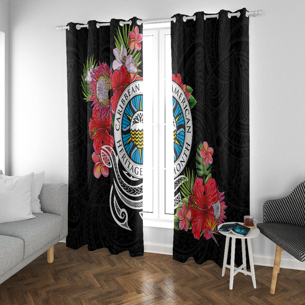 Caribbean American Heritage Month Window Curtain Tropical Hibiscus Flower Tribal Tattoo