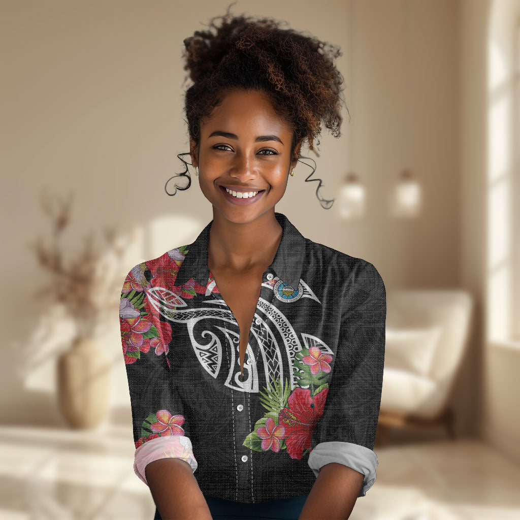 Caribbean American Heritage Month Women Casual Shirt Tropical Hibiscus Flower Tribal Tattoo