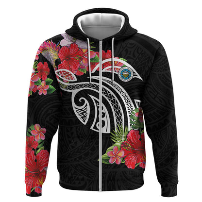 Caribbean American Heritage Month Zip Hoodie Tropical Hibiscus Flower Tribal Tattoo