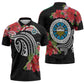 Caribbean American Heritage Month Zipper Polo Shirt Tropical Hibiscus Flower Tribal Tattoo