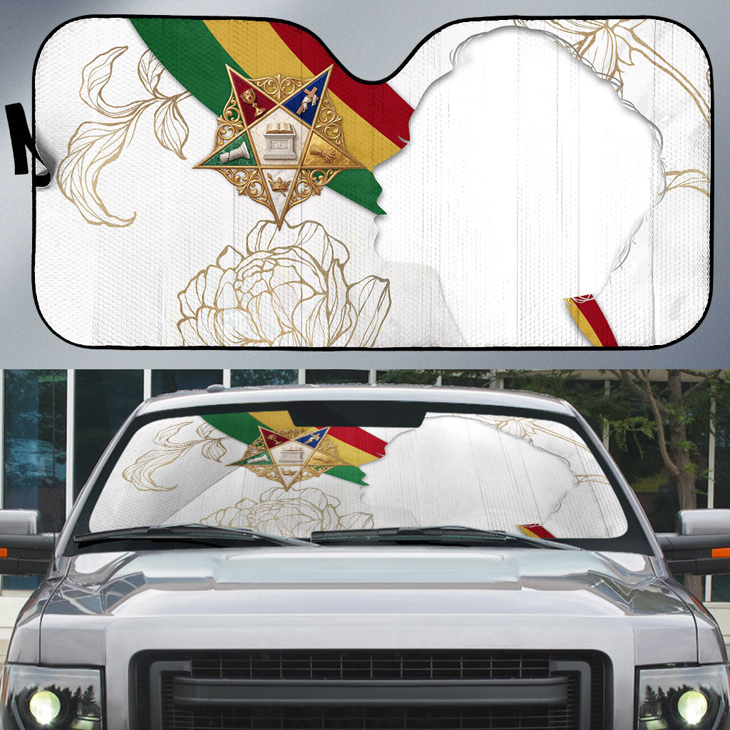 Order Of The Eastern Star Auto Sun Shade OES Elegant Floral Line Art Fraternal Symbolism