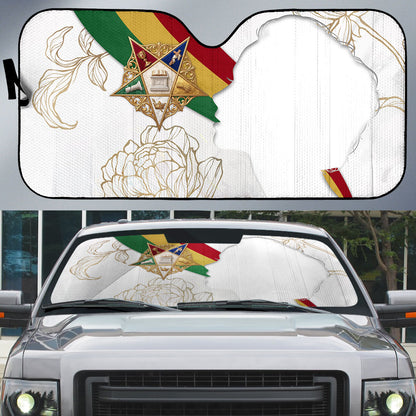 Order Of The Eastern Star Auto Sun Shade OES Elegant Floral Line Art Fraternal Symbolism