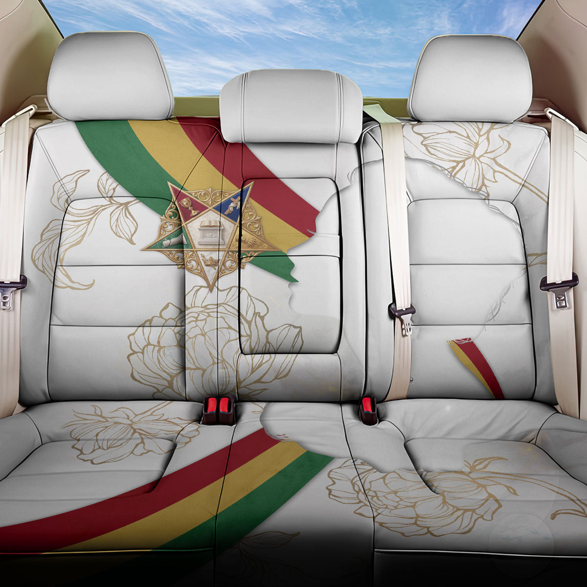 Order Of The Eastern Star Back Car Seat Cover OES Elegant Floral Line Art Fraternal Symbolism