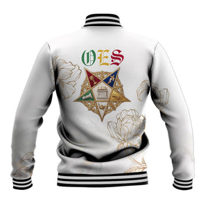Order Of The Eastern Star Baseball Jacket OES Elegant Floral Line Art Fraternal Symbolism