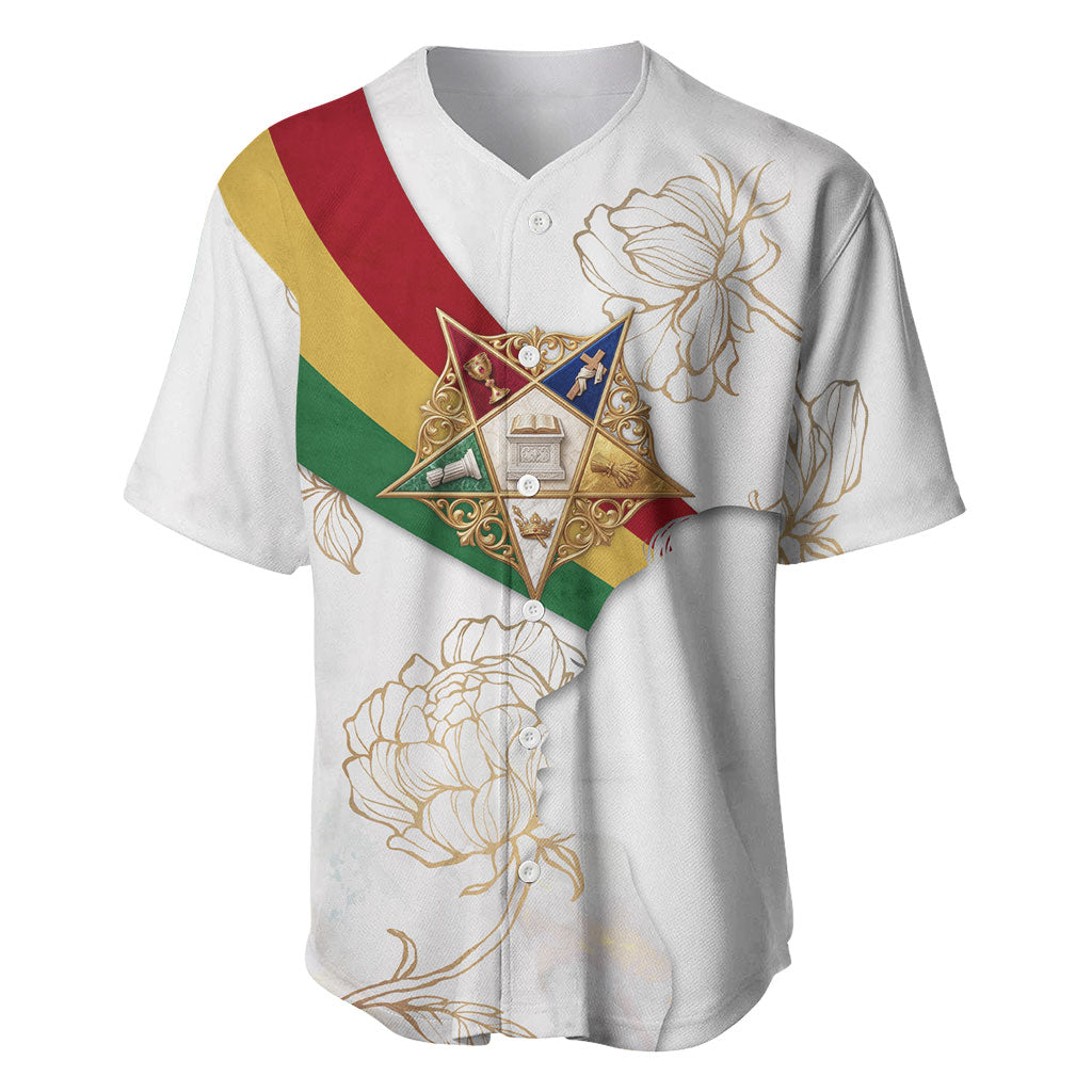 Order Of The Eastern Star Baseball Jersey OES Elegant Floral Line Art Fraternal Symbolism