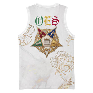 Order Of The Eastern Star Basketball Jersey OES Elegant Floral Line Art Fraternal Symbolism