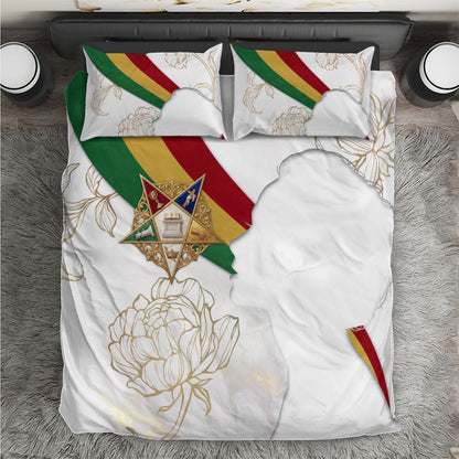 Order Of The Eastern Star Bedding Set OES Elegant Floral Line Art Fraternal Symbolism