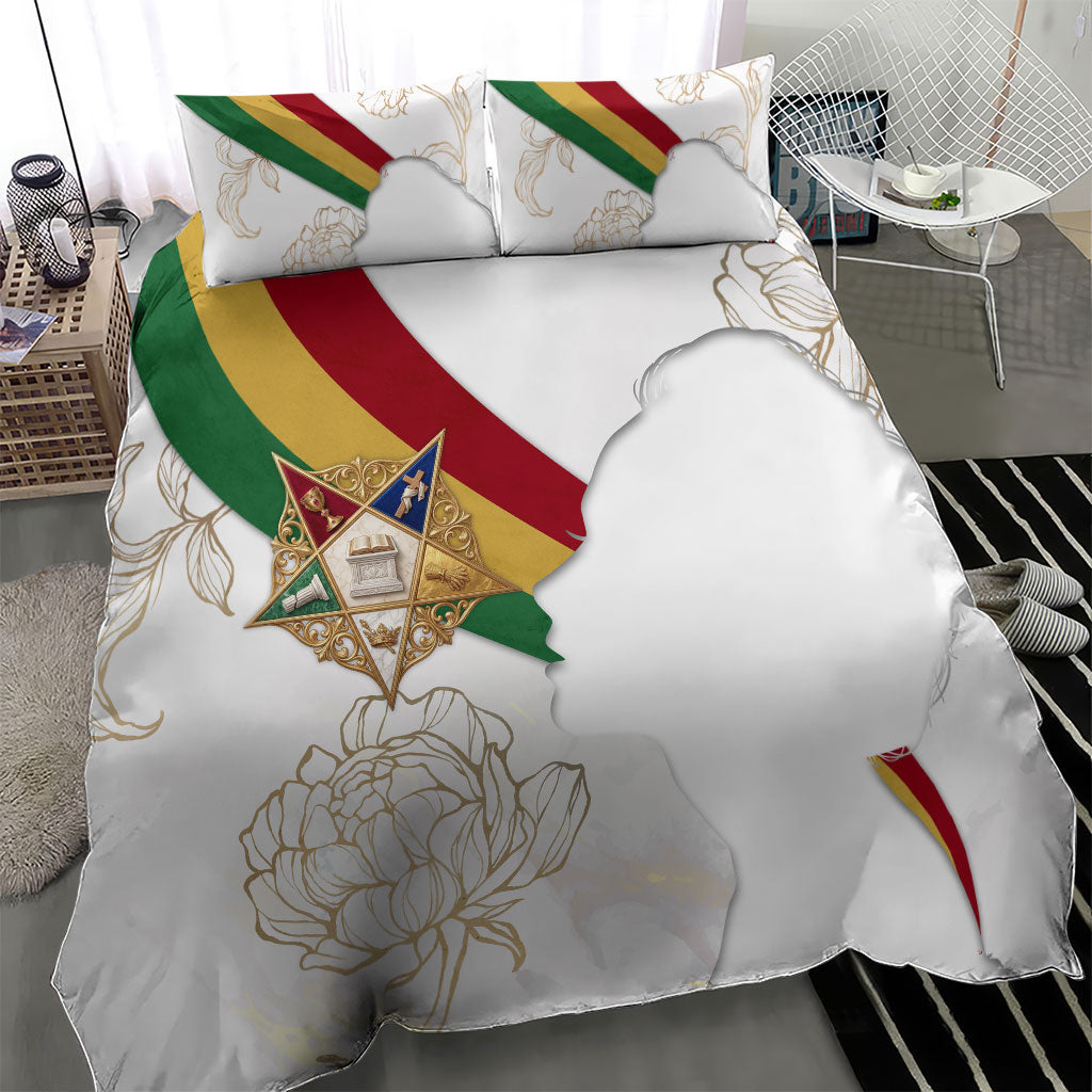 Order Of The Eastern Star Bedding Set OES Elegant Floral Line Art Fraternal Symbolism