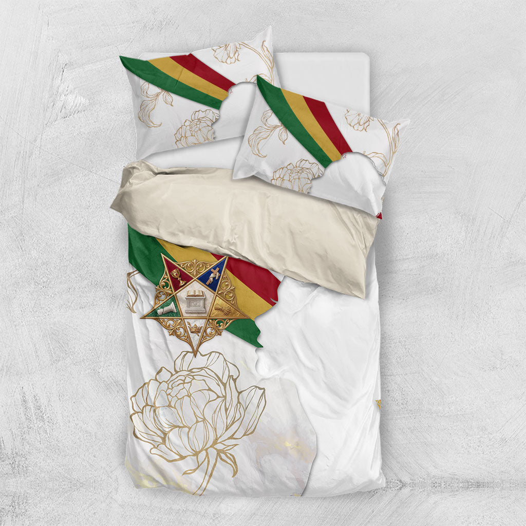 Order Of The Eastern Star Bedding Set OES Elegant Floral Line Art Fraternal Symbolism