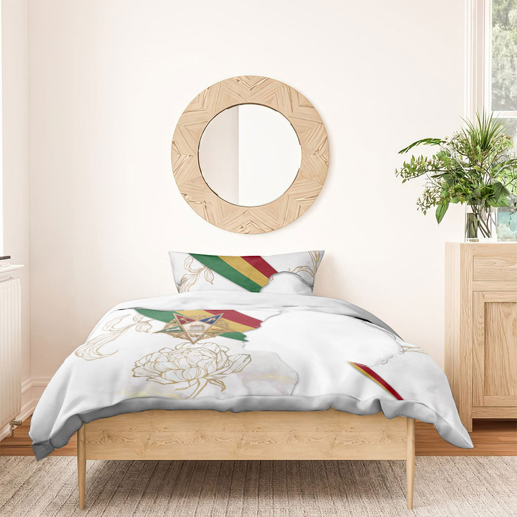 Order Of The Eastern Star Bedding Set OES Elegant Floral Line Art Fraternal Symbolism