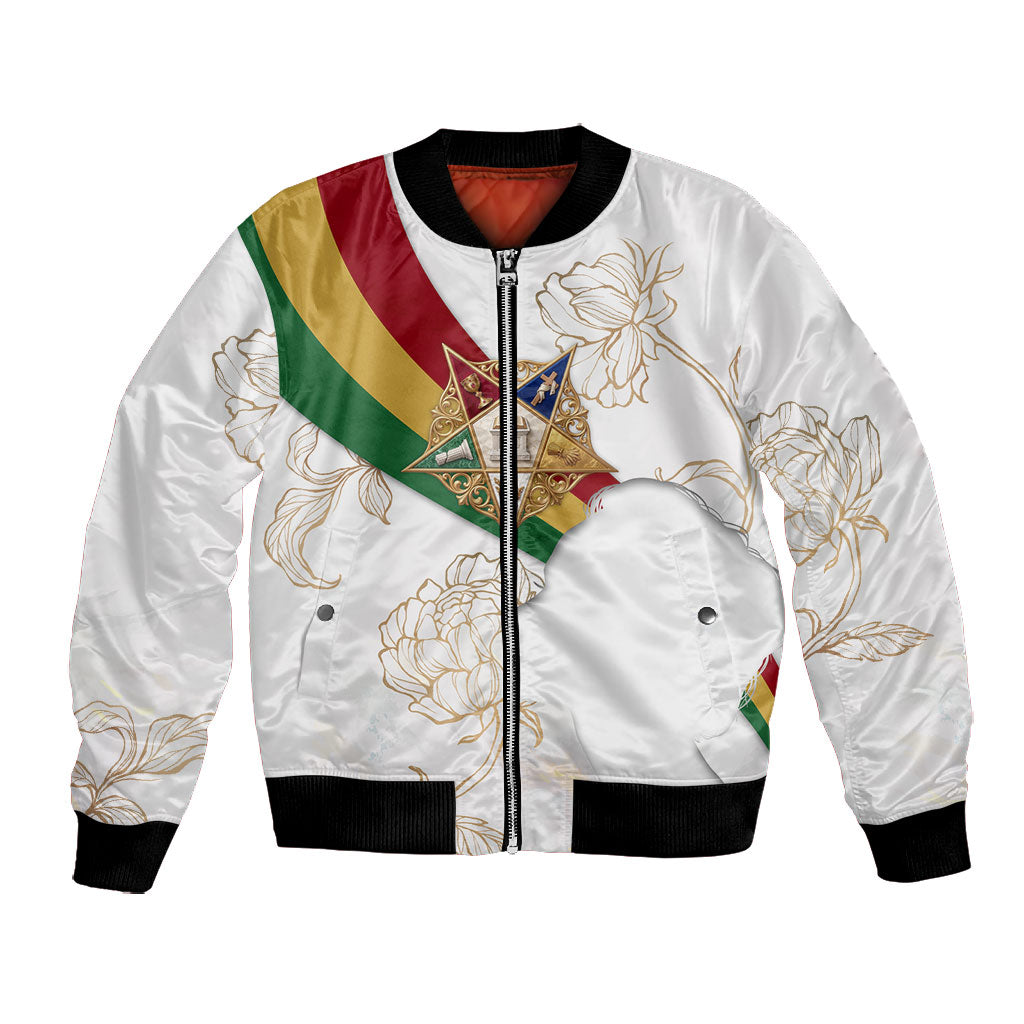 Order Of The Eastern Star Bomber Jacket OES Elegant Floral Line Art Fraternal Symbolism