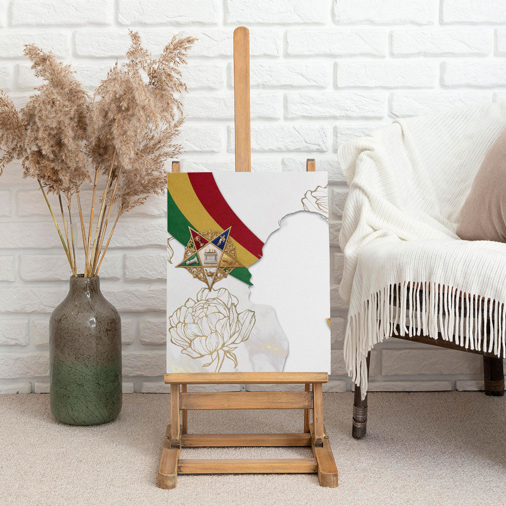 Order Of The Eastern Star Canvas Wall Art OES Elegant Floral Line Art Fraternal Symbolism