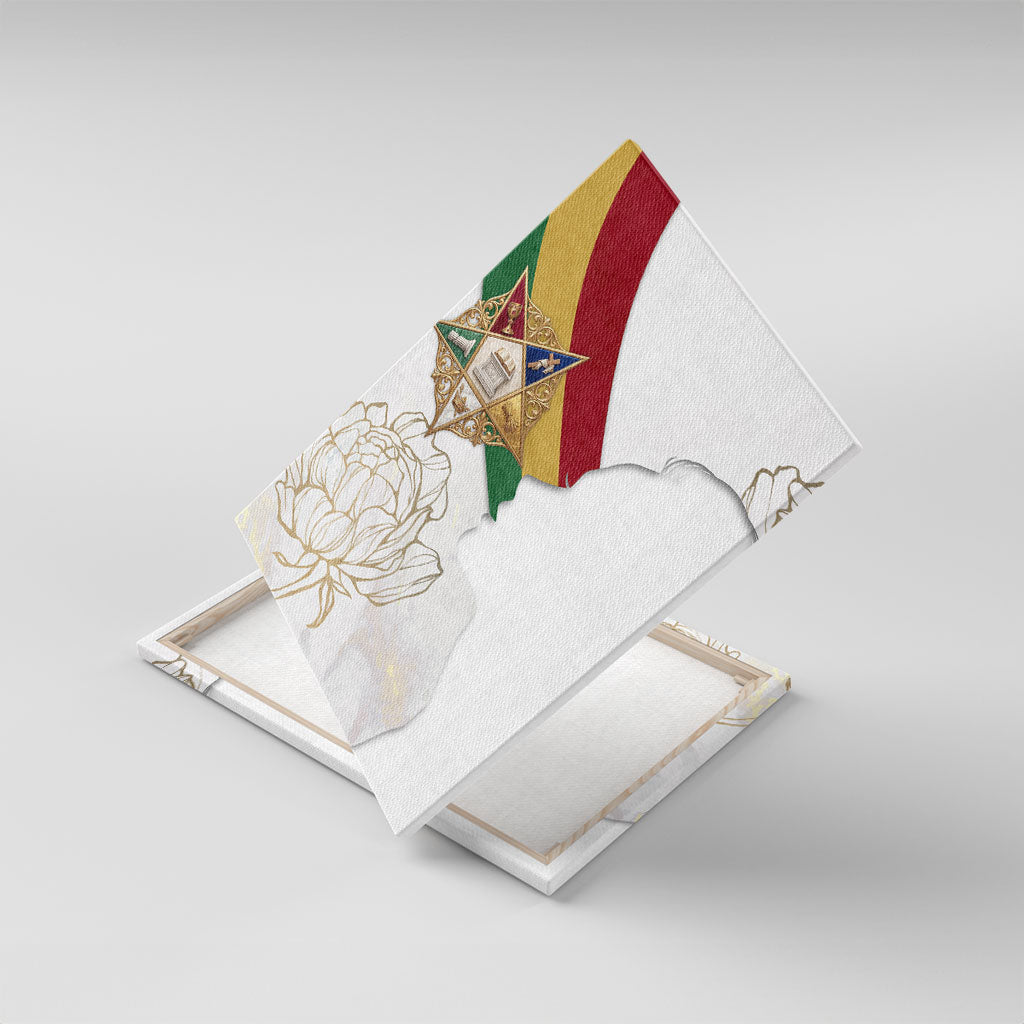 Order Of The Eastern Star Canvas Wall Art OES Elegant Floral Line Art Fraternal Symbolism