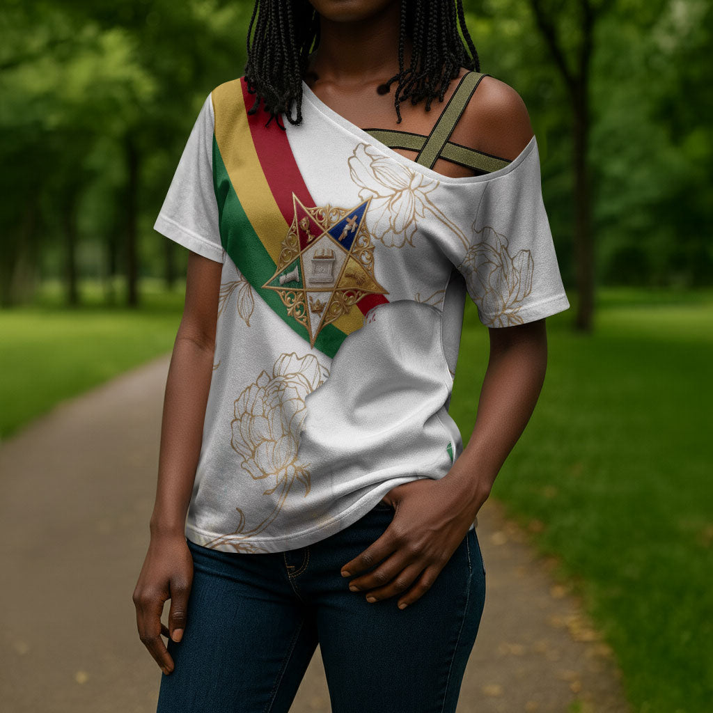 Order Of The Eastern Star Cross Shoulder Shirt OES Elegant Floral Line Art Fraternal Symbolism