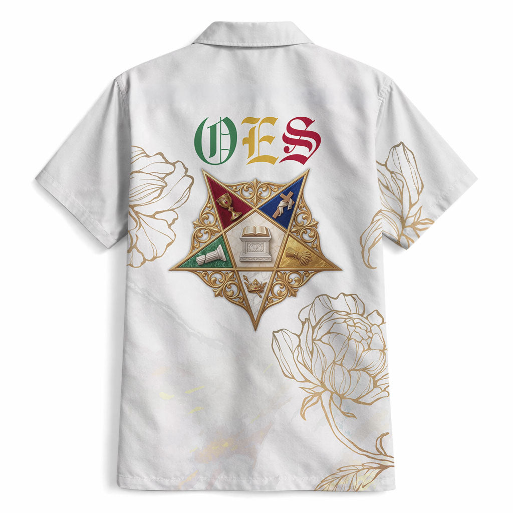 Order Of The Eastern Star Hawaiian Shirt OES Elegant Floral Line Art Fraternal Symbolism