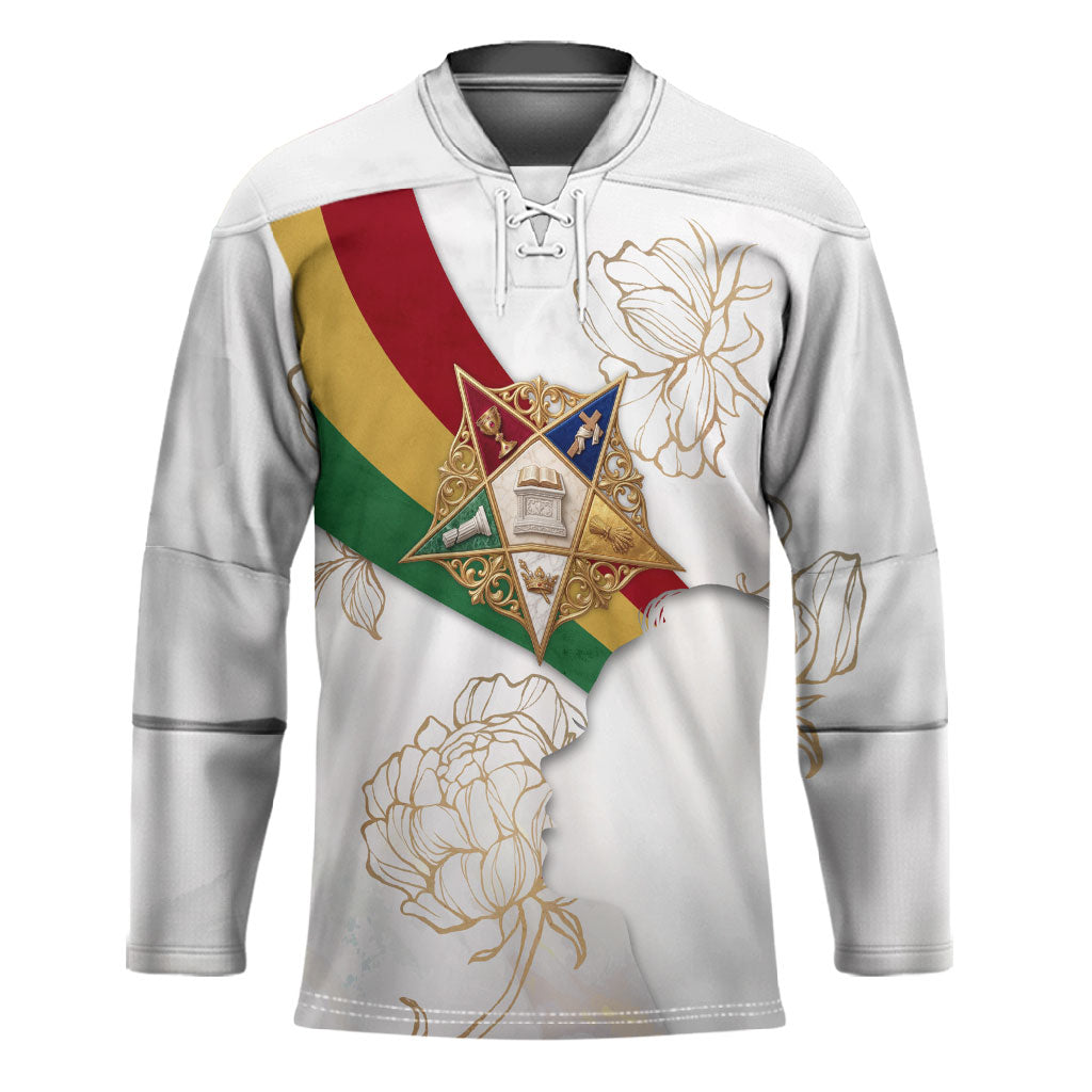 Order Of The Eastern Star Hockey Jersey OES Elegant Floral Line Art Fraternal Symbolism