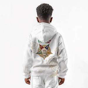 Order Of The Eastern Star Kid Hoodie OES Elegant Floral Line Art Fraternal Symbolism